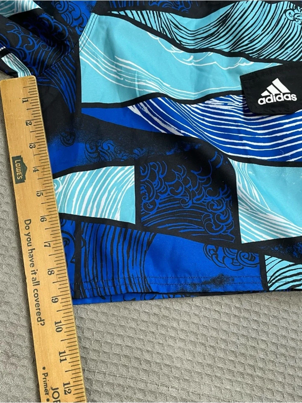 New Adidas Swim Trunks XL Boys Youth Blue Black Wave Pattern With Liner